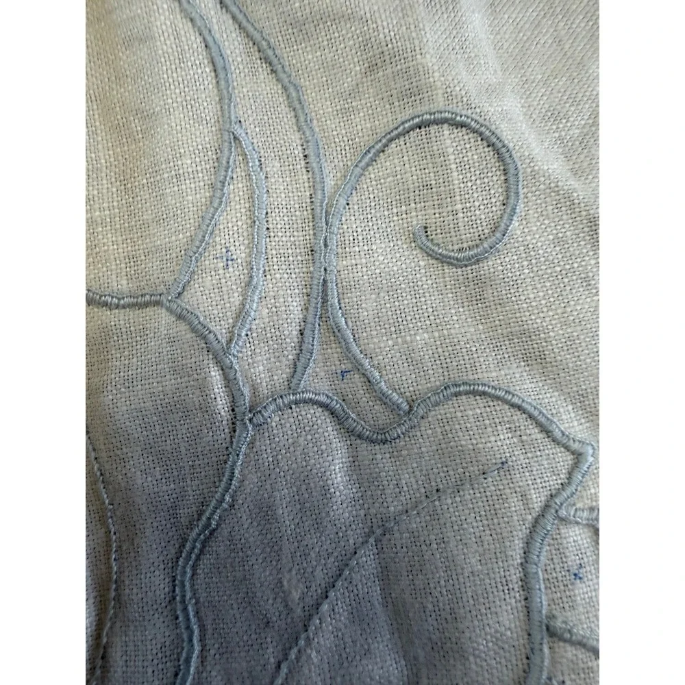 VTG Embroidery Linen‎ Tablecloth Napkin Kit Blue Thread Unfinished Read